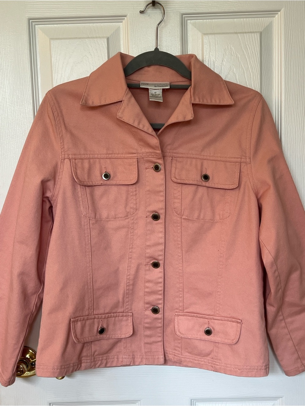 Vtg Chadwicks Real Comfort Denim Pink Jean Jacket  Button  Size 10 

Approximate